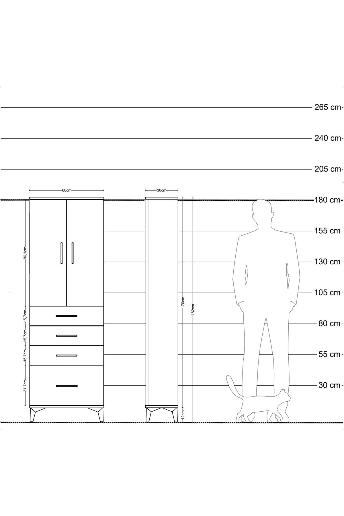 Arges Dolap 2 Raflı 4 Çekmeceli 2 Kapaklı 60x30x182 Aytaşı-Antrasit