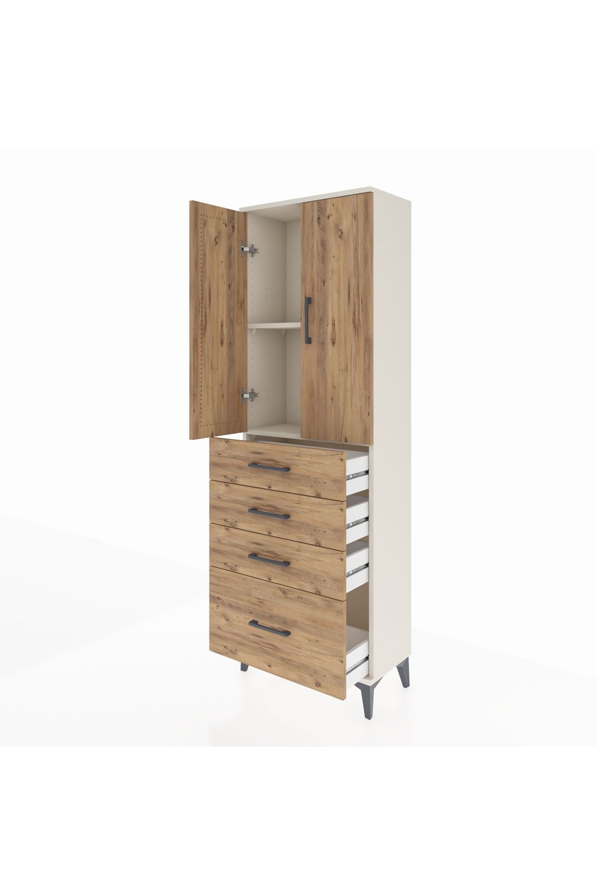 Arges Dolap 2 Raflı 4 Çekmeceli 2 Kapaklı 60x30x182 Aytaşı-Çam