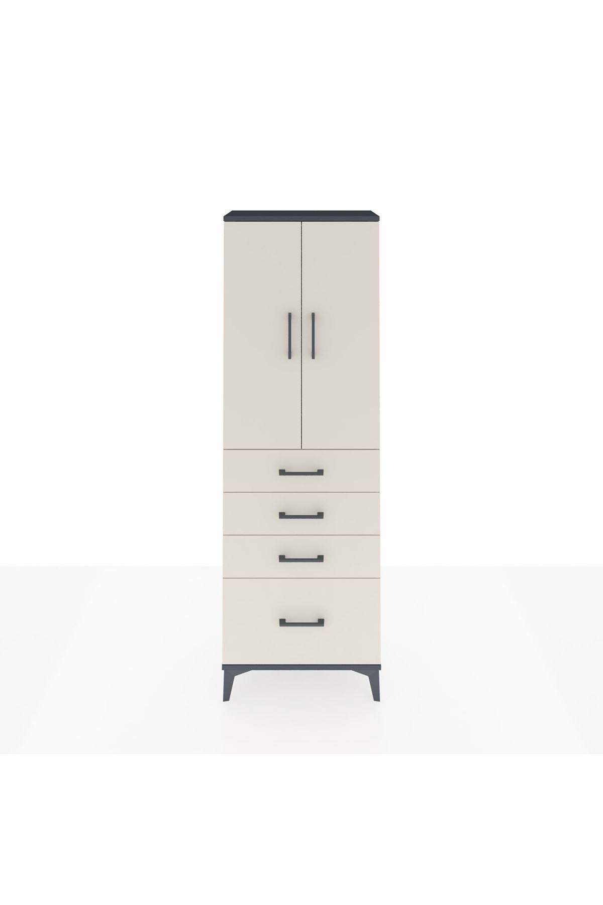 Arges Dolap 2 Raflı 4 Çekmeceli 2 Kapaklı 60x30x182 Antrasit-Aytaşı