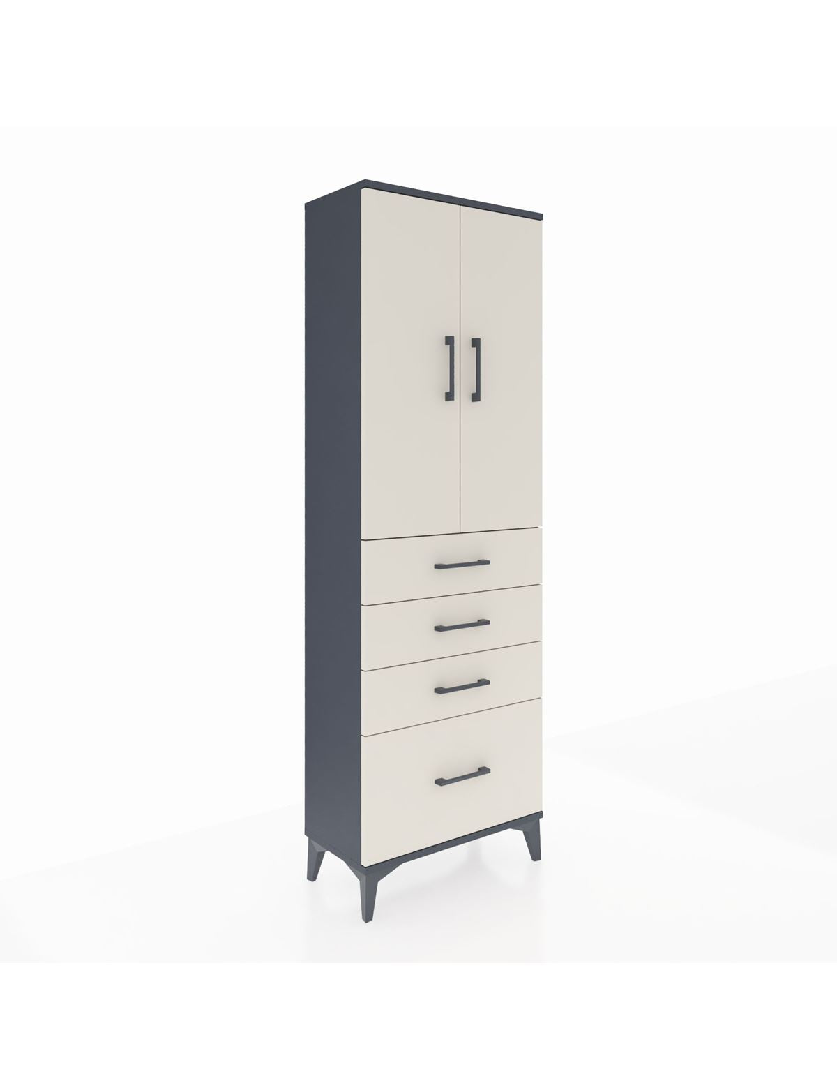 Arges Dolap 2 Raflı 4 Çekmeceli 2 Kapaklı 60x30x182 Antrasit-Aytaşı