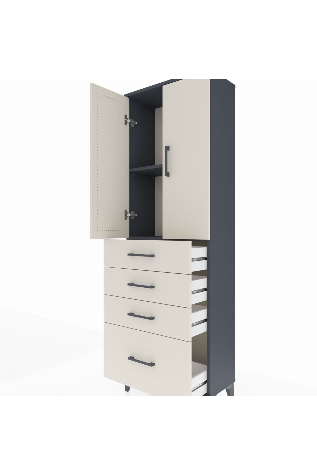 Arges Dolap 2 Raflı 4 Çekmeceli 2 Kapaklı 60x30x182 - S23M013V4A