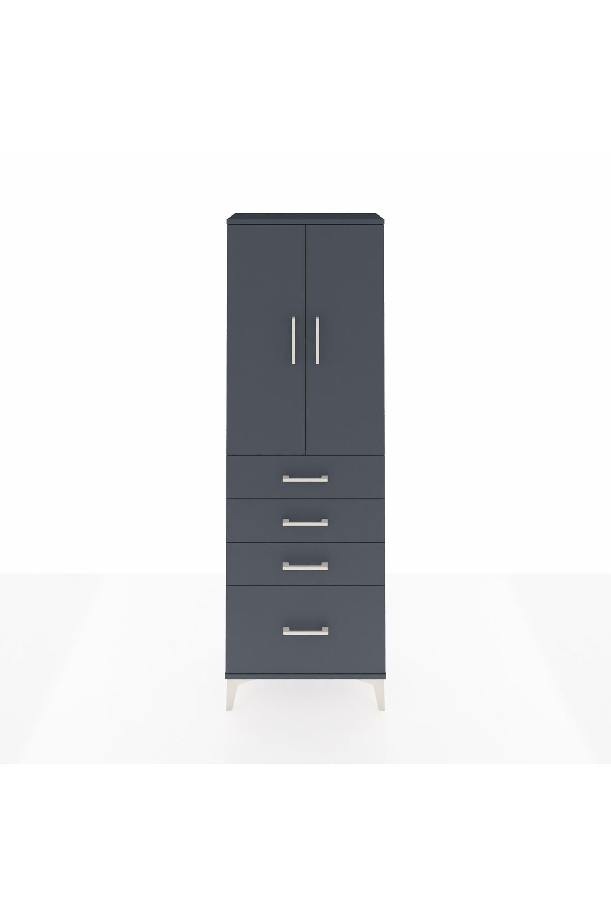 Arges Dolap 2 Raflı 4 Çekmeceli 2 Kapaklı 60x30x182 Antrasit-Antrasit