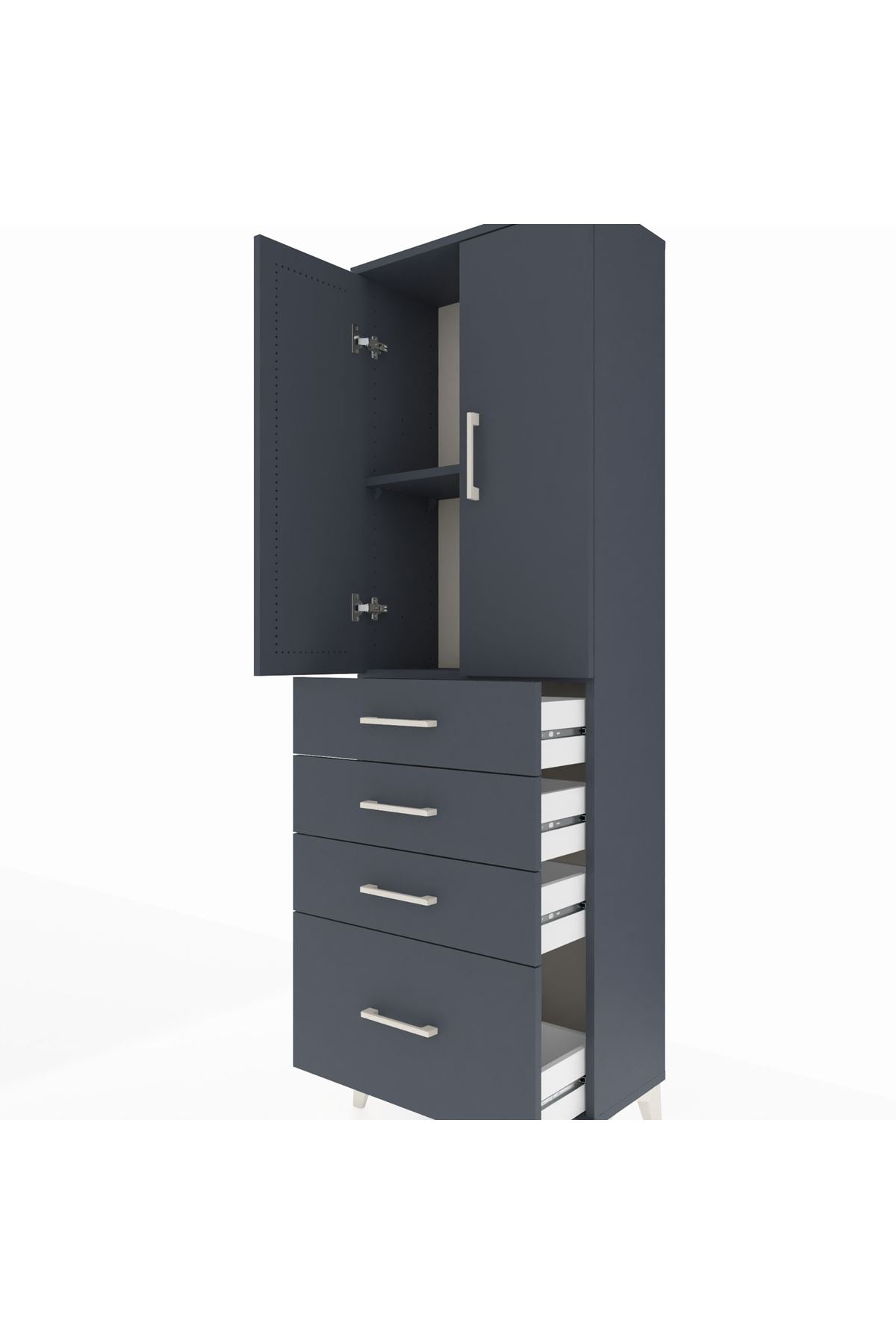 Arges Dolap 2 Raflı 4 Çekmeceli 2 Kapaklı 60x30x182 Antrasit-Antrasit