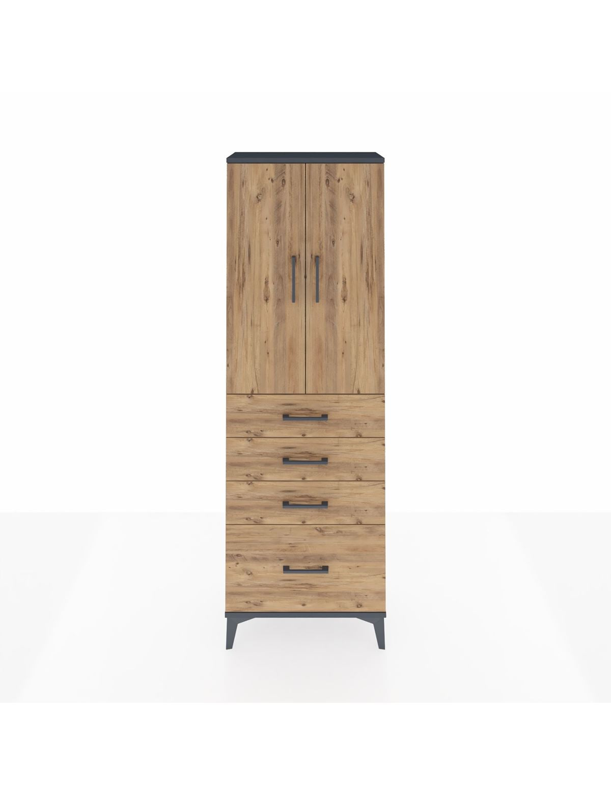 Arges Dolap 2 Raflı 4 Çekmeceli 2 Kapaklı 60x30x182 Antrasit-Çam