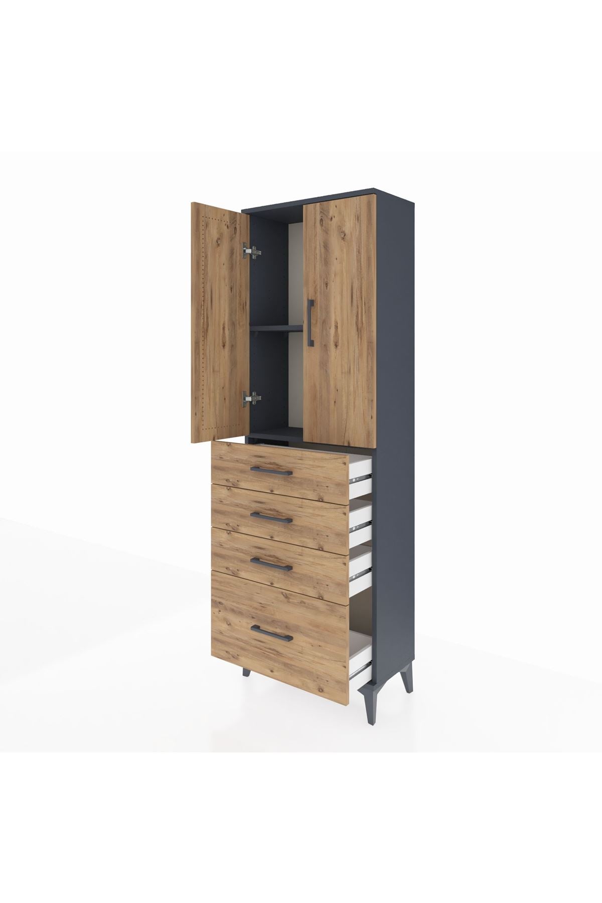 Arges Dolap 2 Raflı 4 Çekmeceli 2 Kapaklı 60x30x182 - S23M013V6A