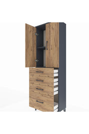 Arges Dolap 2 Raflı 4 Çekmeceli 2 Kapaklı 60x30x182 Antrasit-Çam