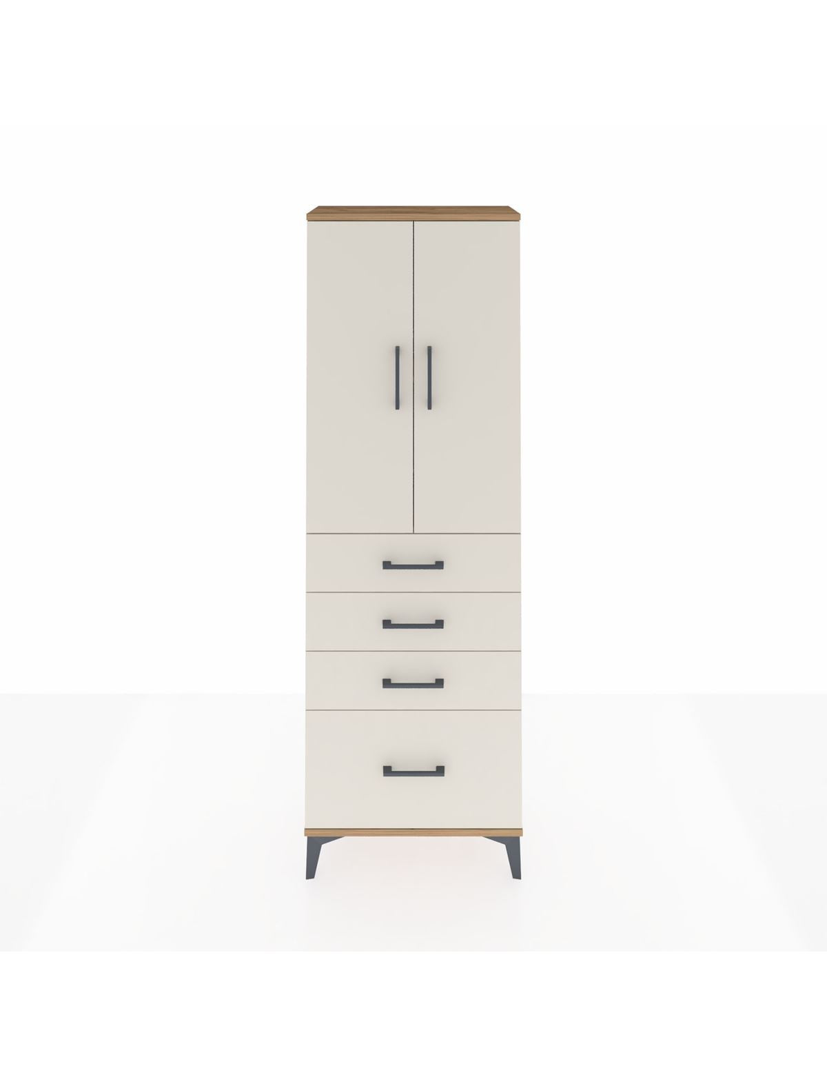 Arges Dolap 2 Raflı 4 Çekmeceli 2 Kapaklı 60x30x182 Çam-Aytaşı