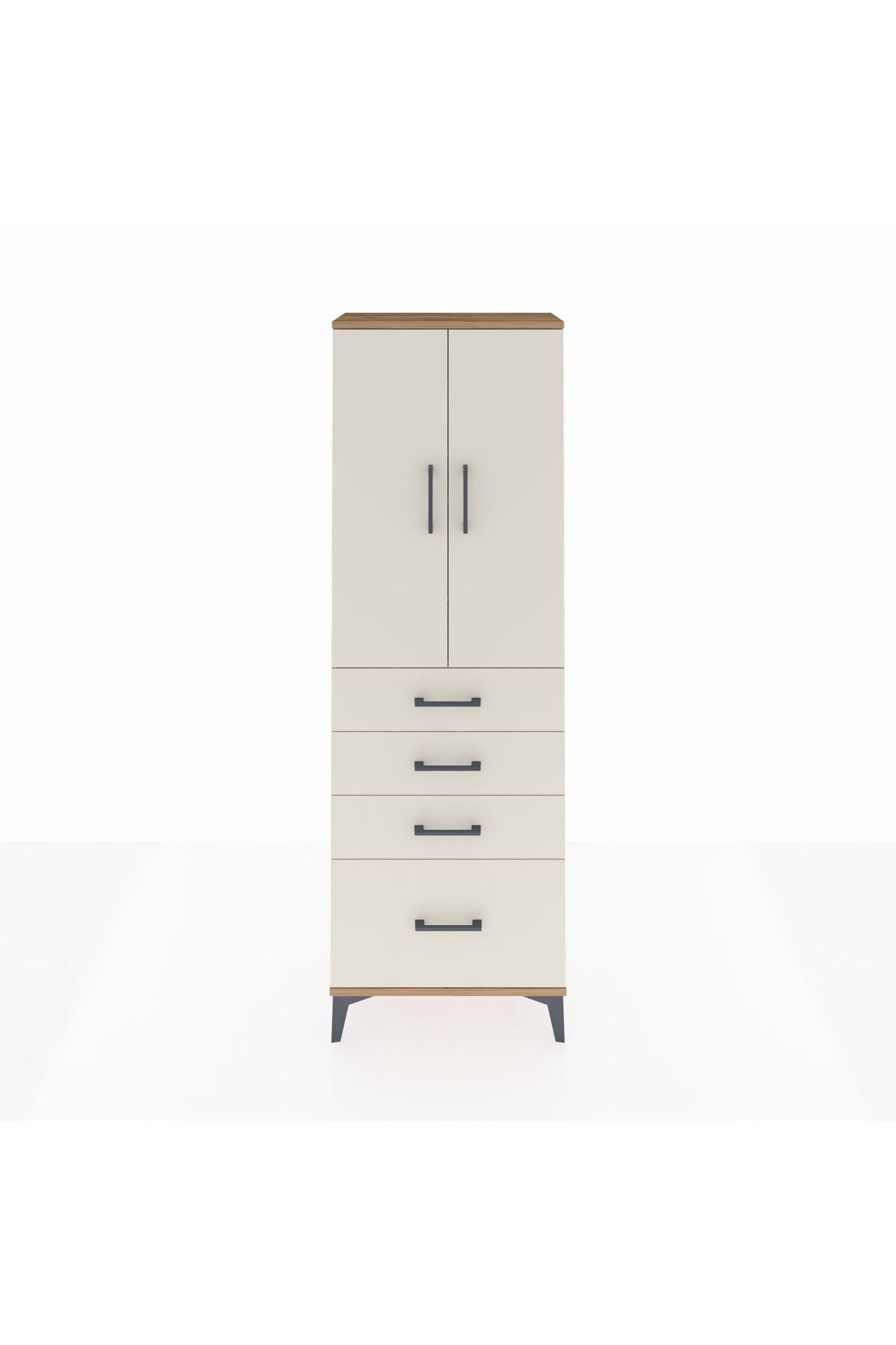 Arges Dolap 2 Raflı 4 Çekmeceli 2 Kapaklı 60x30x182 Çam-Aytaşı