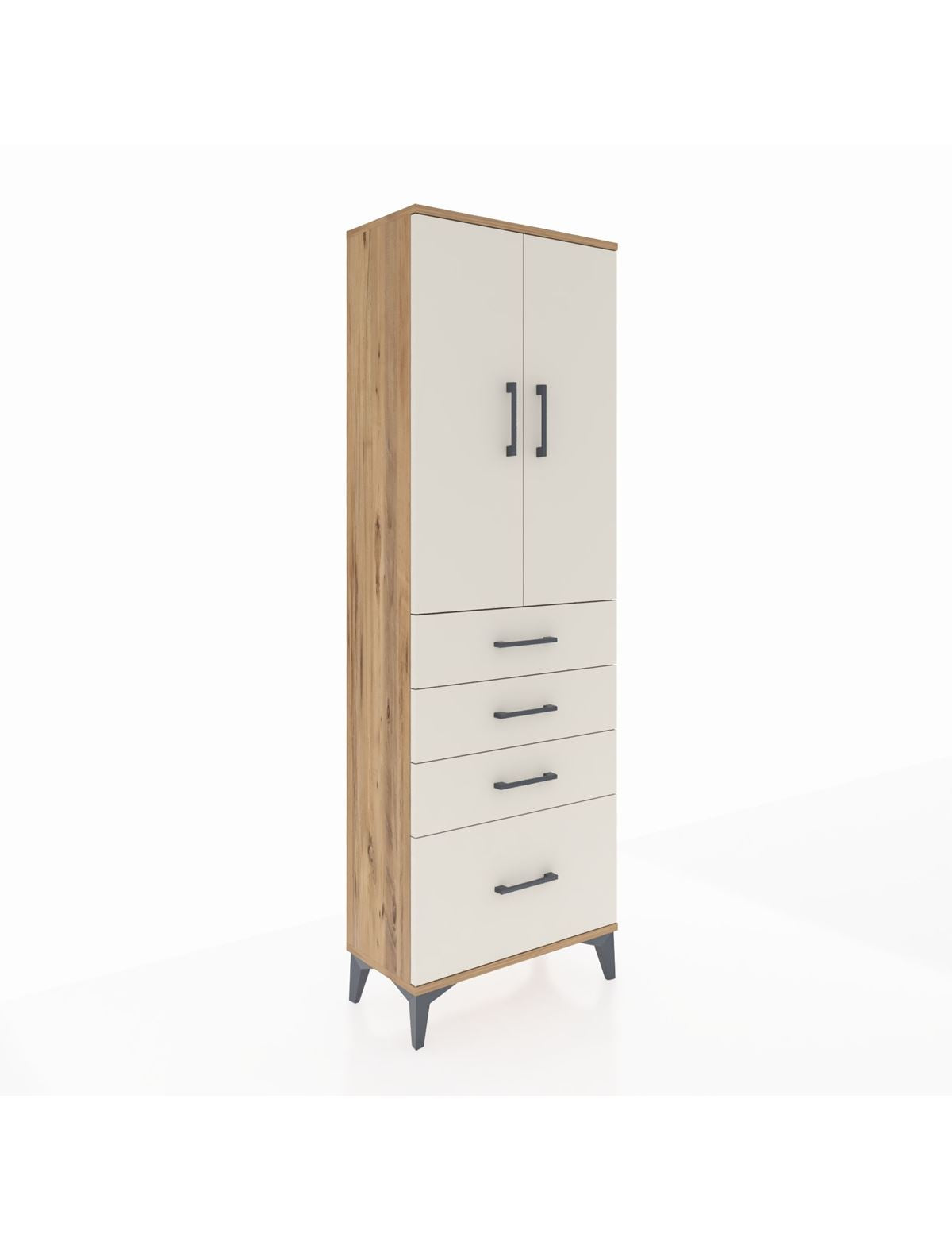 Arges Dolap 2 Raflı 4 Çekmeceli 2 Kapaklı 60x30x182 Çam-Aytaşı