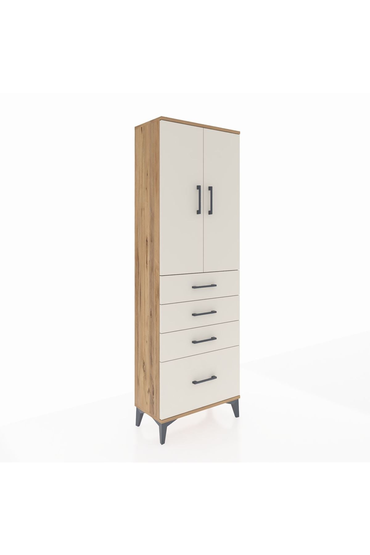 Arges Dolap 2 Raflı 4 Çekmeceli 2 Kapaklı 60x30x182 Çam-Aytaşı