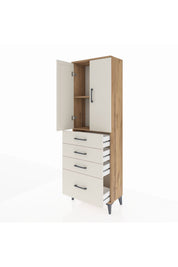 Arges Dolap 2 Raflı 4 Çekmeceli 2 Kapaklı 60x30x182 Çam-Aytaşı