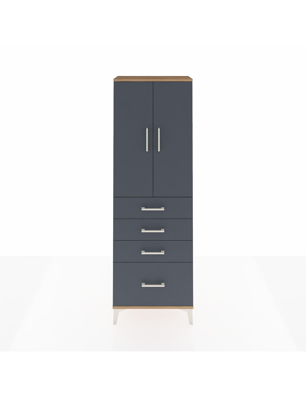 Arges Dolap 2 Raflı 4 Çekmeceli 2 Kapaklı 60x30x182 Çam-Antrasit