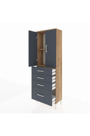 Arges Dolap 2 Raflı 4 Çekmeceli 2 Kapaklı 60x30x182 Çam-Antrasit