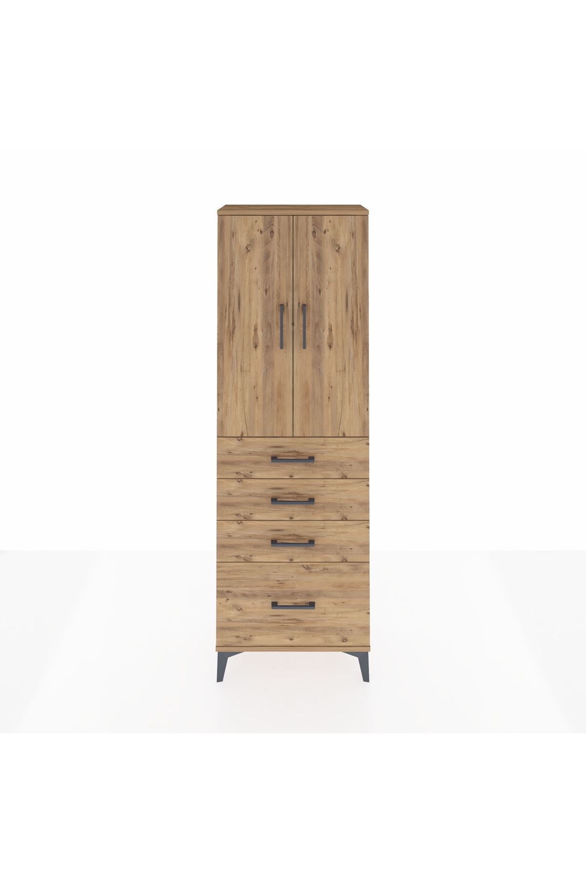 Arges Dolap 2 Raflı 4 Çekmeceli 2 Kapaklı 60x30x182 Çam-Çam