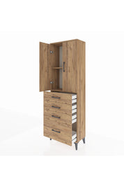 Arges Dolap 2 Raflı 4 Çekmeceli 2 Kapaklı 60x30x182 Çam-Çam