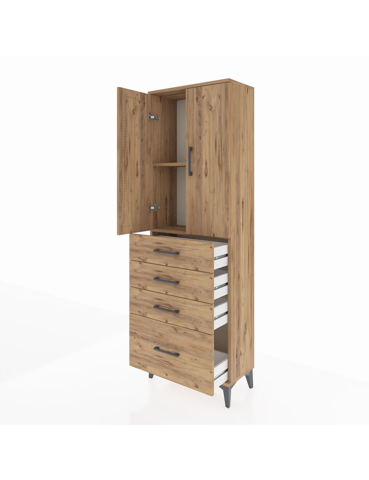 Arges Dolap 2 Raflı 4 Çekmeceli 2 Kapaklı 60x30x182 - S23M013V9A