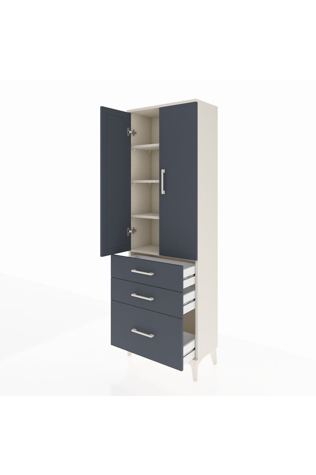 Arges Dolap 4 Raflı 3 Çekmeceli 2 Kapaklı 60x30x182 Aytaşı-Antrasit