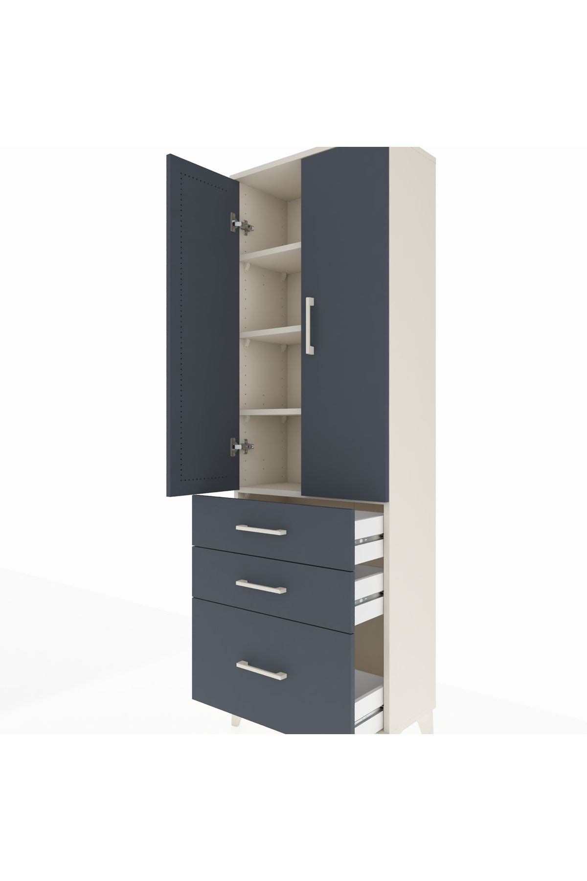 Arges Dolap 4 Raflı 3 Çekmeceli 2 Kapaklı 60x30x182 Aytaşı-Antrasit