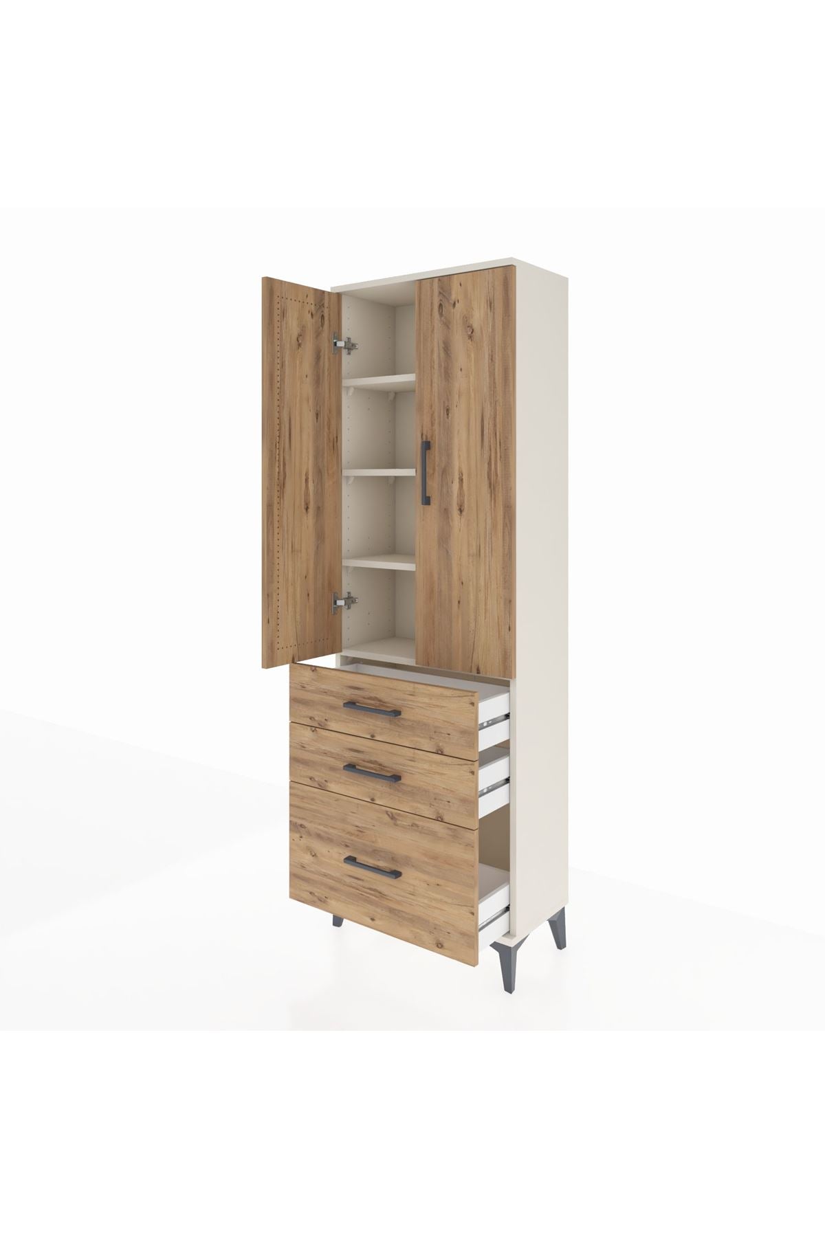 Arges Dolap 4 Raflı 3 Çekmeceli 2 Kapaklı 60x30x182 Aytaşı-Çam