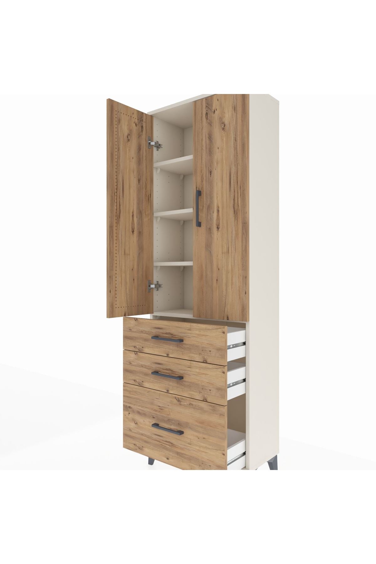 Arges Dolap 4 Raflı 3 Çekmeceli 2 Kapaklı 60x30x182 Aytaşı-Çam