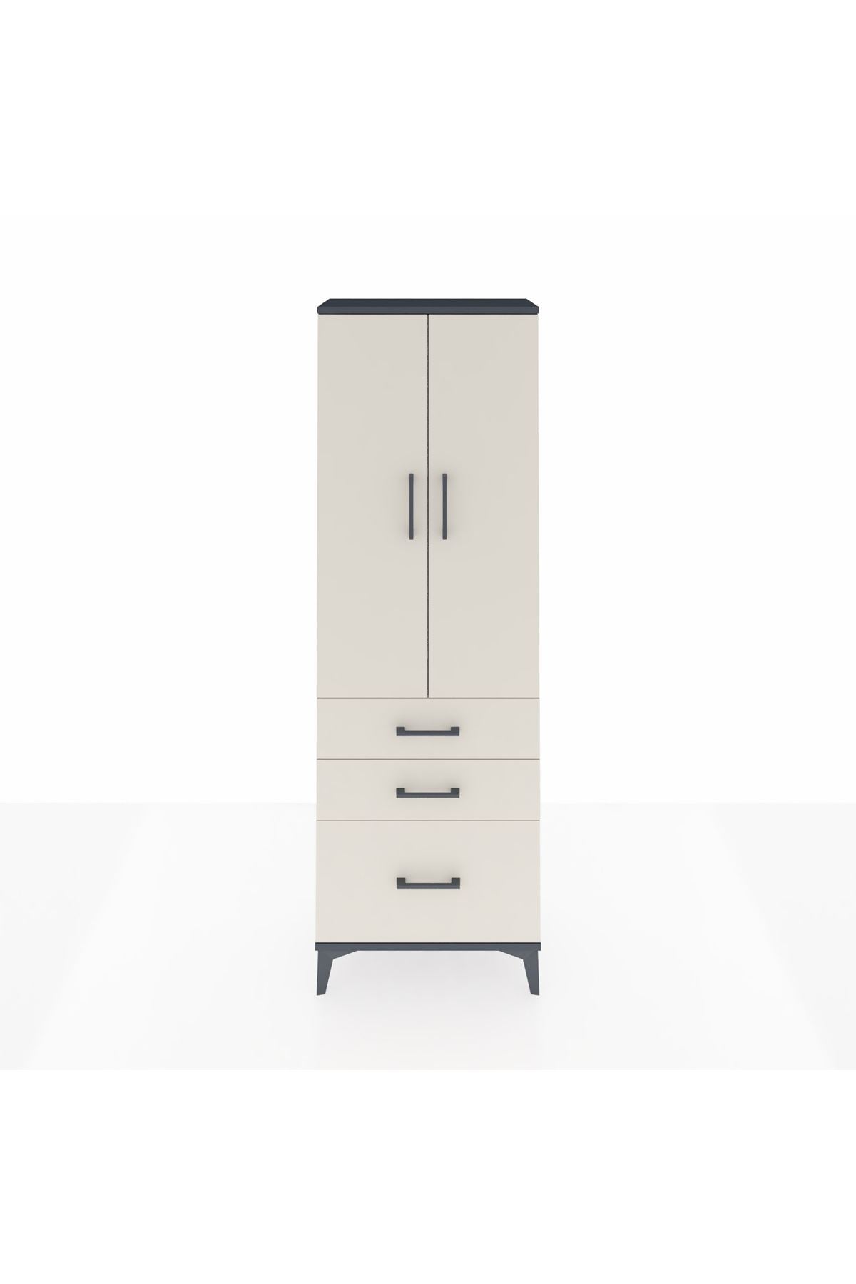 Arges Dolap 4 Raflı 3 Çekmeceli 2 Kapaklı 60x30x182 Antrasit-Aytaşı