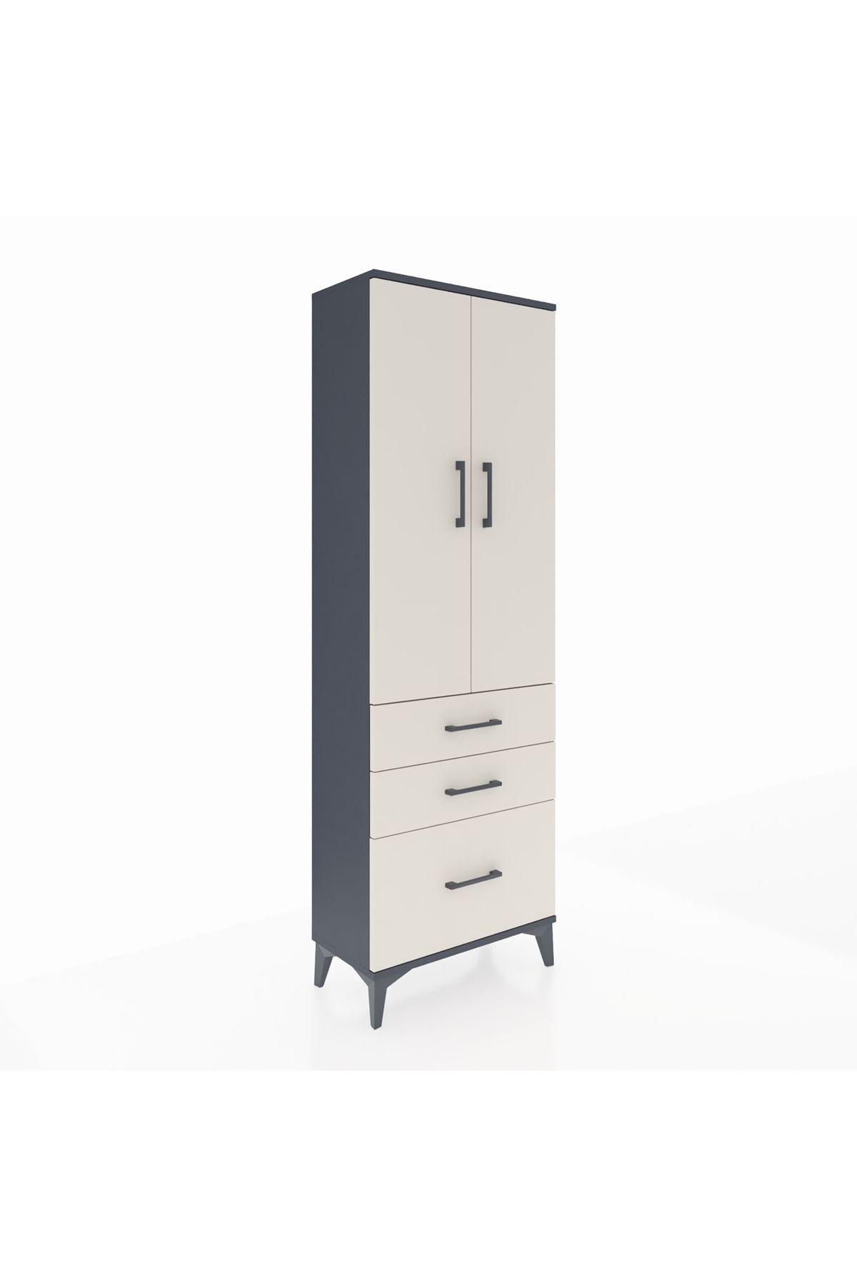 Arges Dolap 4 Raflı 3 Çekmeceli 2 Kapaklı 60x30x182 Antrasit-Aytaşı