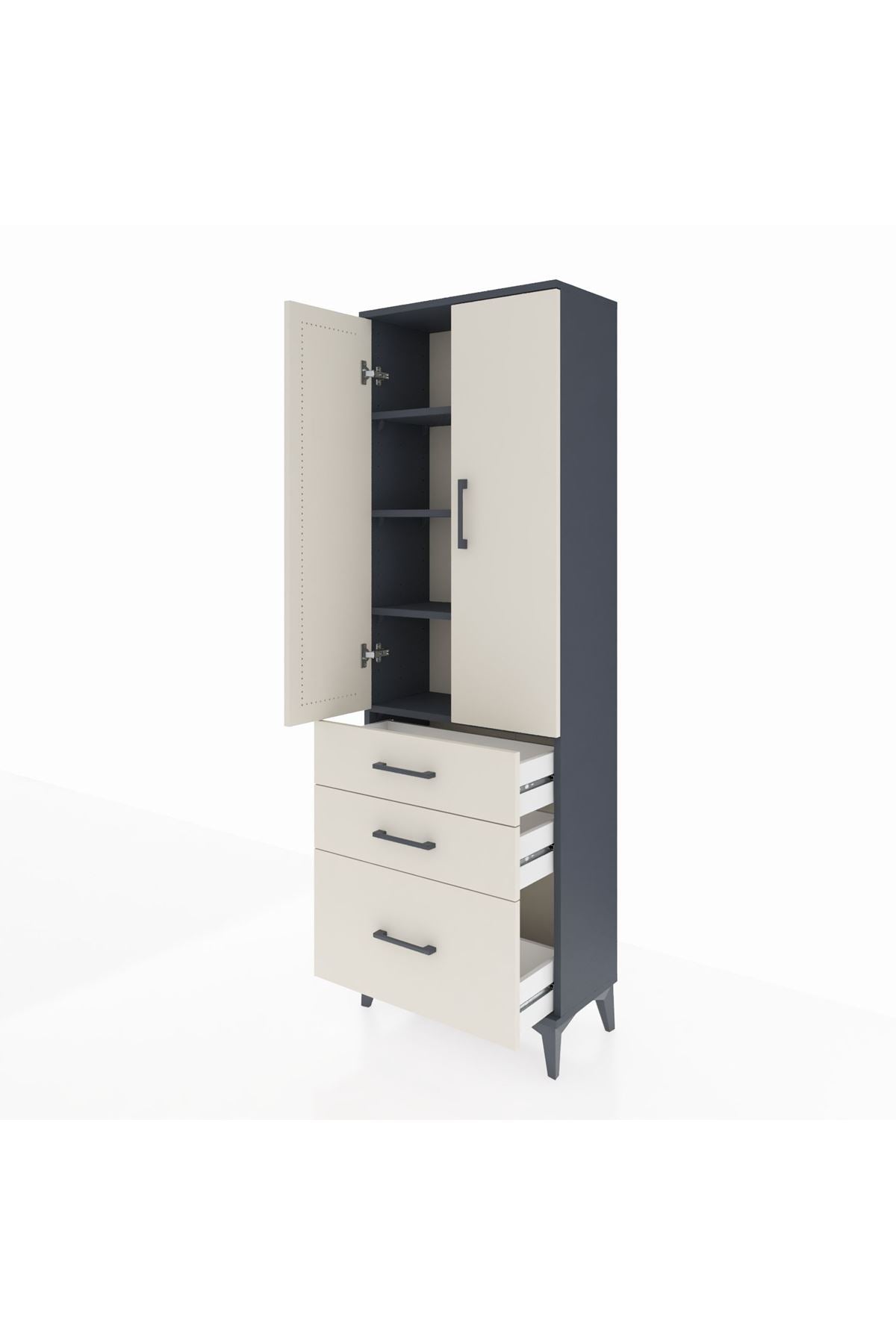 Arges Dolap 4 Raflı 3 Çekmeceli 2 Kapaklı 60x30x182 Antrasit-Aytaşı