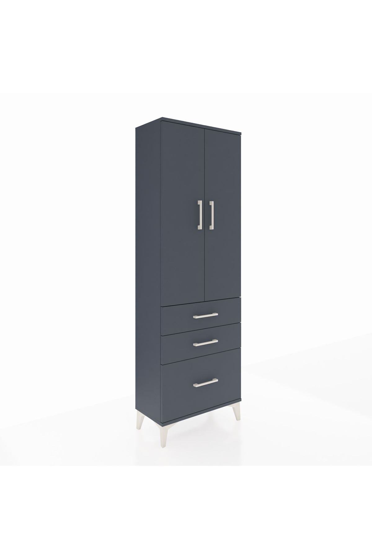 Arges Dolap 4 Raflı 3 Çekmeceli 2 Kapaklı 60x30x182 Antrasit-Antrasit