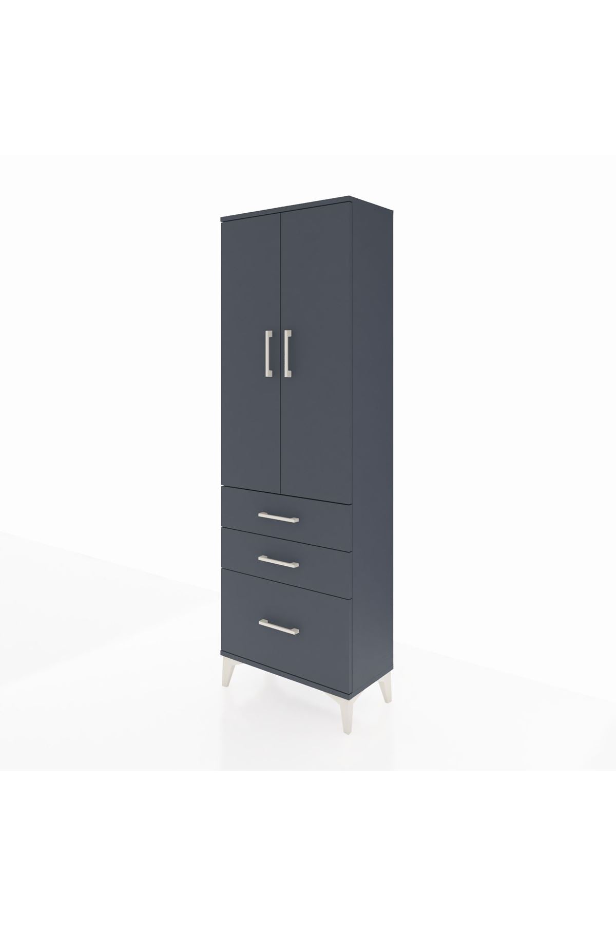 Arges Dolap 4 Raflı 3 Çekmeceli 2 Kapaklı 60x30x182 Antrasit-Antrasit