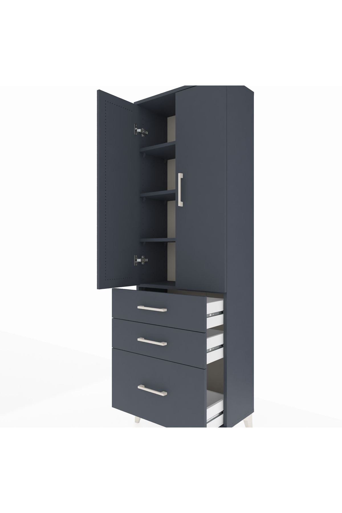 Arges Dolap 4 Raflı 3 Çekmeceli 2 Kapaklı 60x30x182 Antrasit-Antrasit