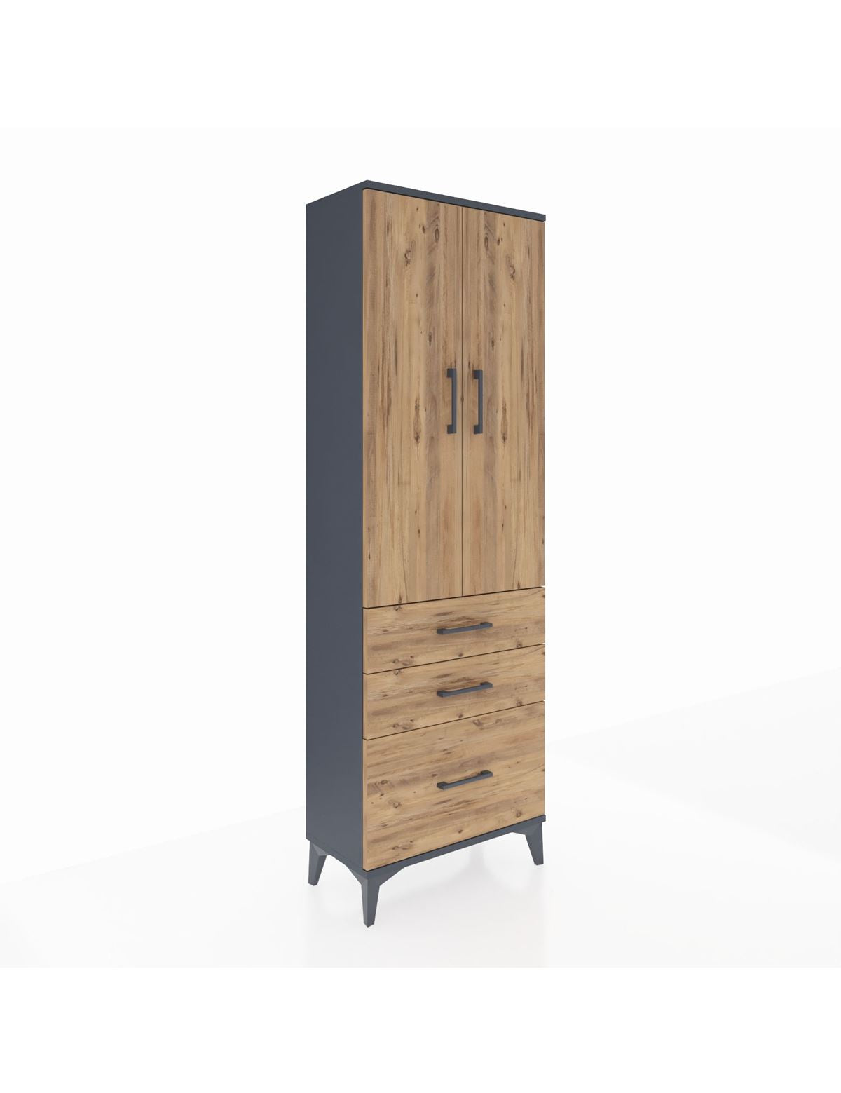 Arges Dolap 4 Raflı 3 Çekmeceli 2 Kapaklı 60x30x182 Antrasit-Çam