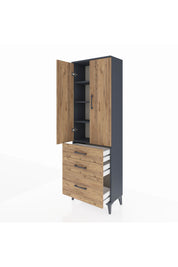 Arges Dolap 4 Raflı 3 Çekmeceli 2 Kapaklı 60x30x182 Antrasit-Çam