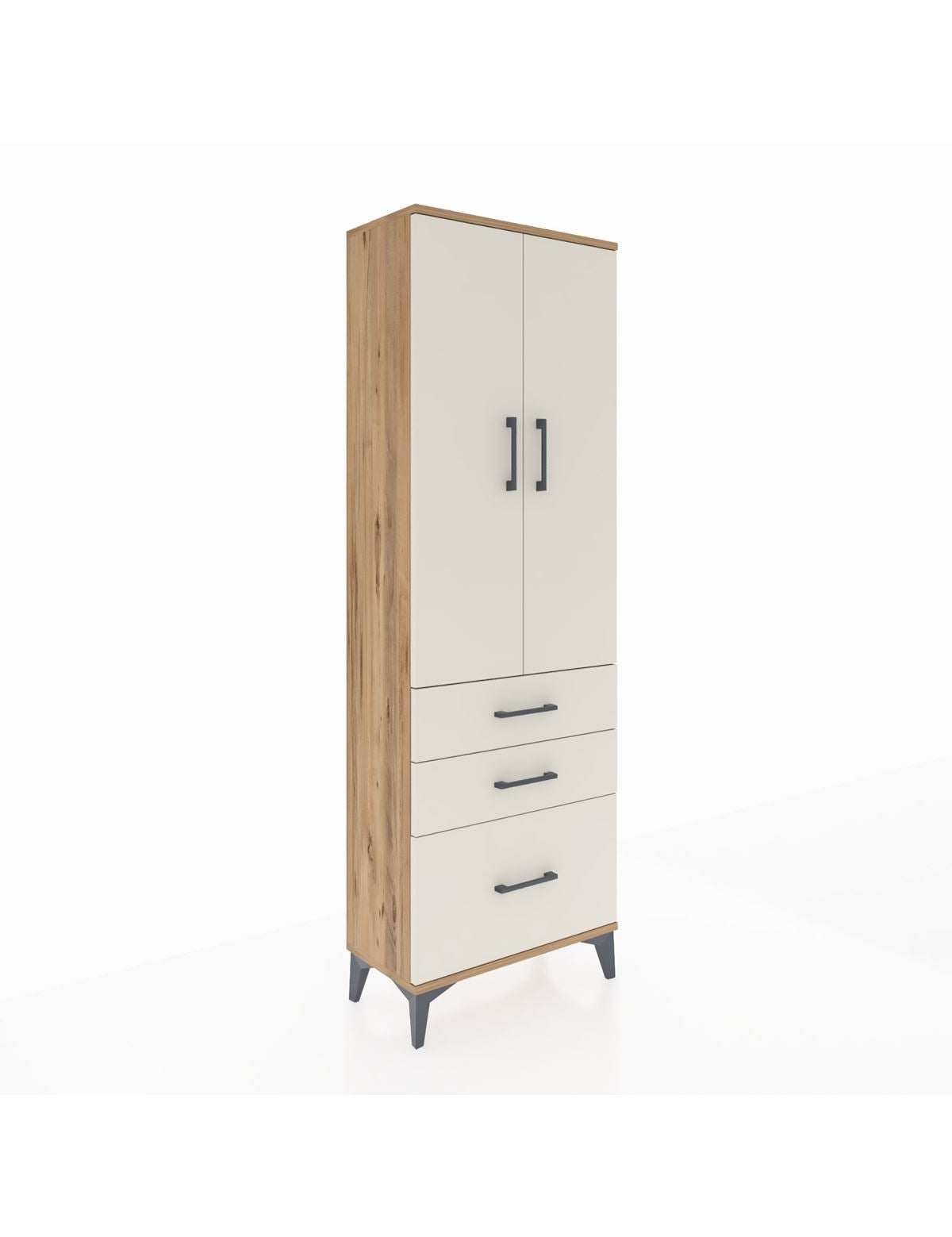 Arges Dolap 4 Raflı 3 Çekmeceli 2 Kapaklı 60x30x182 Çam-Aytaşı