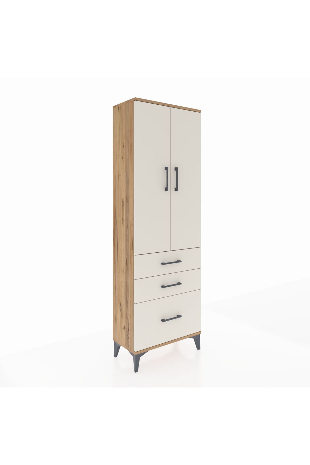 Arges Dolap 4 Raflı 3 Çekmeceli 2 Kapaklı 60x30x182 Çam-Aytaşı