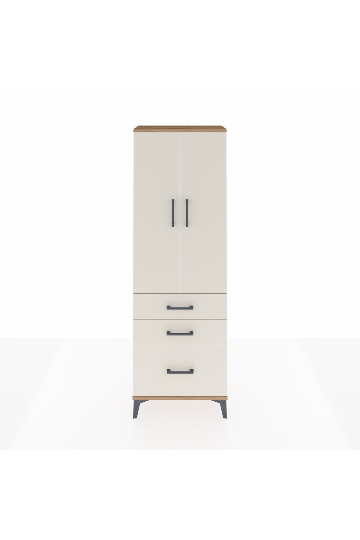 Arges Dolap 4 Raflı 3 Çekmeceli 2 Kapaklı 60x30x182 Çam-Aytaşı