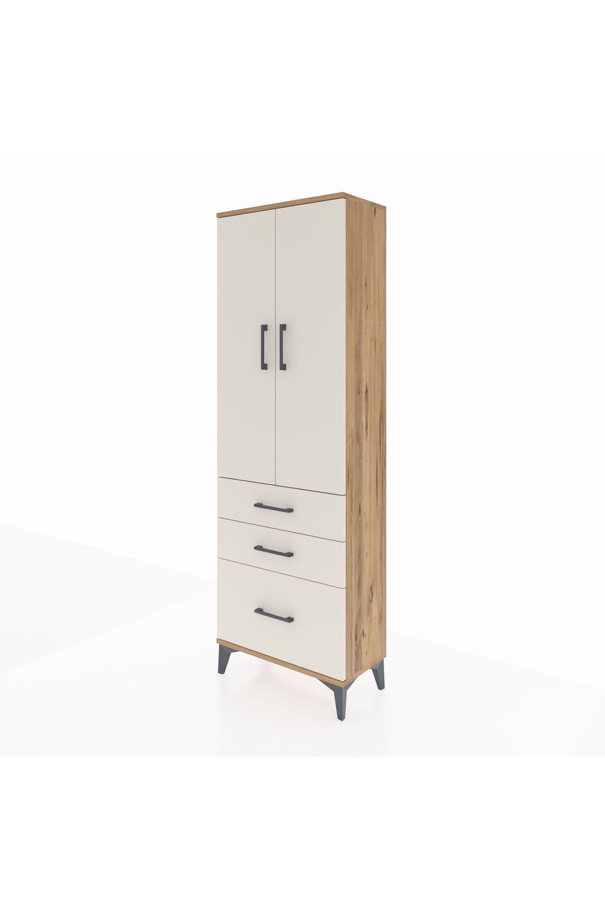 Arges Dolap 4 Raflı 3 Çekmeceli 2 Kapaklı 60x30x182 Çam-Aytaşı