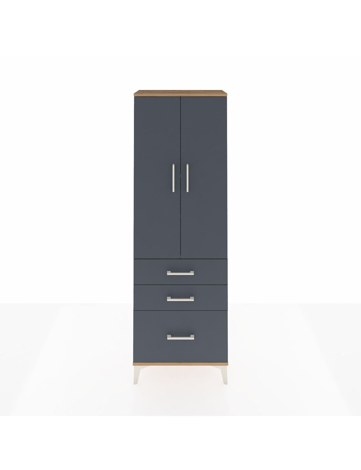 Arges Dolap 4 Raflı 3 Çekmeceli 2 Kapaklı 60x30x182 Çam-Antrasit