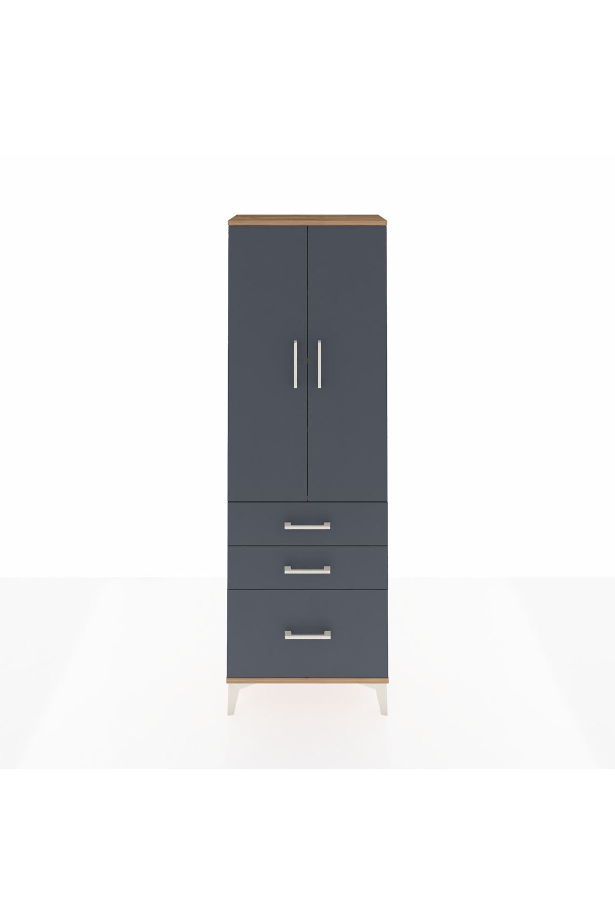 Arges Dolap 4 Raflı 3 Çekmeceli 2 Kapaklı 60x30x182 Çam-Antrasit