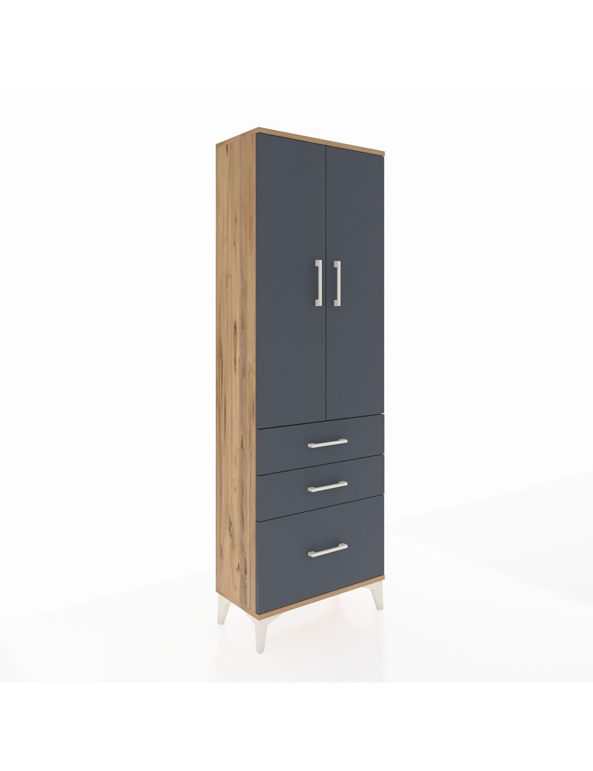 Arges Dolap 4 Raflı 3 Çekmeceli 2 Kapaklı 60x30x182 Çam-Antrasit