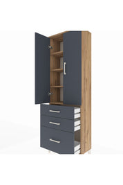 Arges Dolap 4 Raflı 3 Çekmeceli 2 Kapaklı 60x30x182 Çam-Antrasit