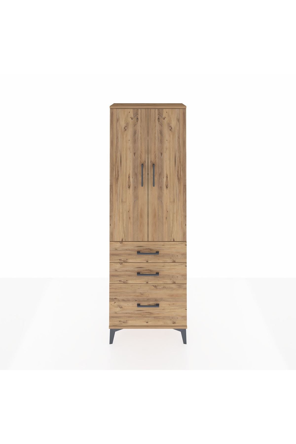 Arges Dolap 4 Raflı 3 Çekmeceli 2 Kapaklı 60x30x182 Çam-Çam