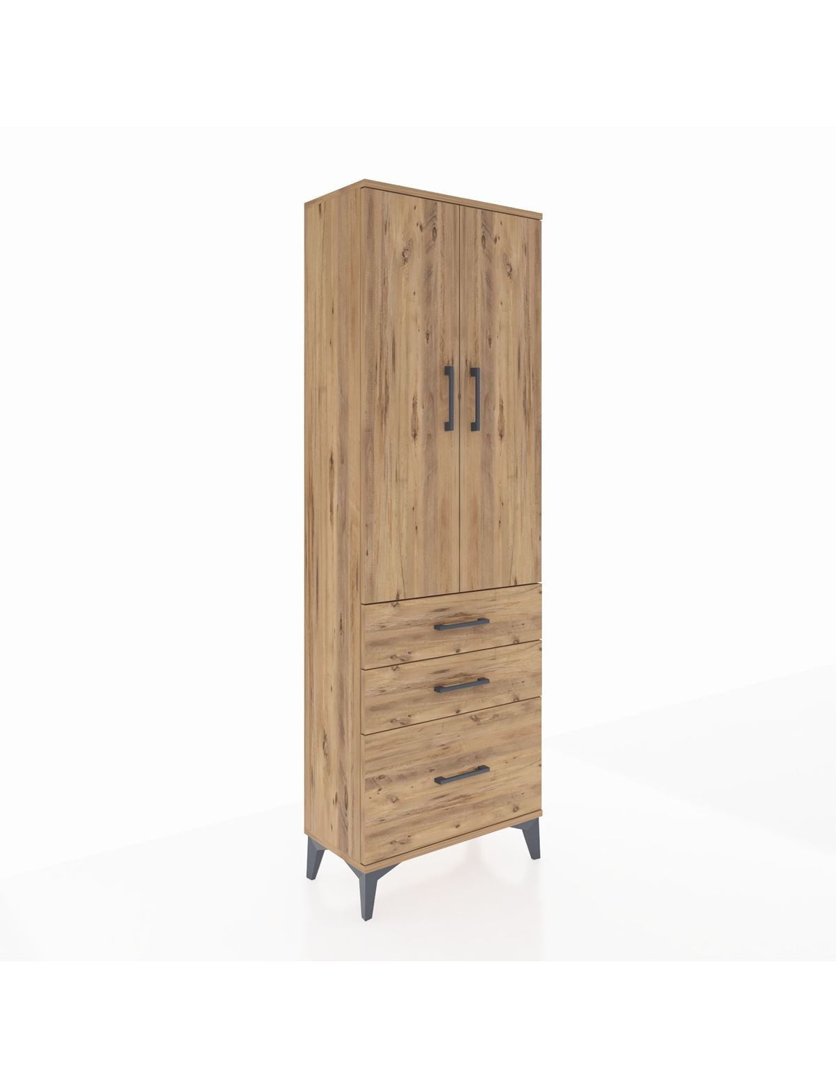 Arges Dolap 4 Raflı 3 Çekmeceli 2 Kapaklı 60x30x182 Çam-Çam