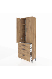 Arges Dolap 4 Raflı 3 Çekmeceli 2 Kapaklı 60x30x182 Çam-Çam