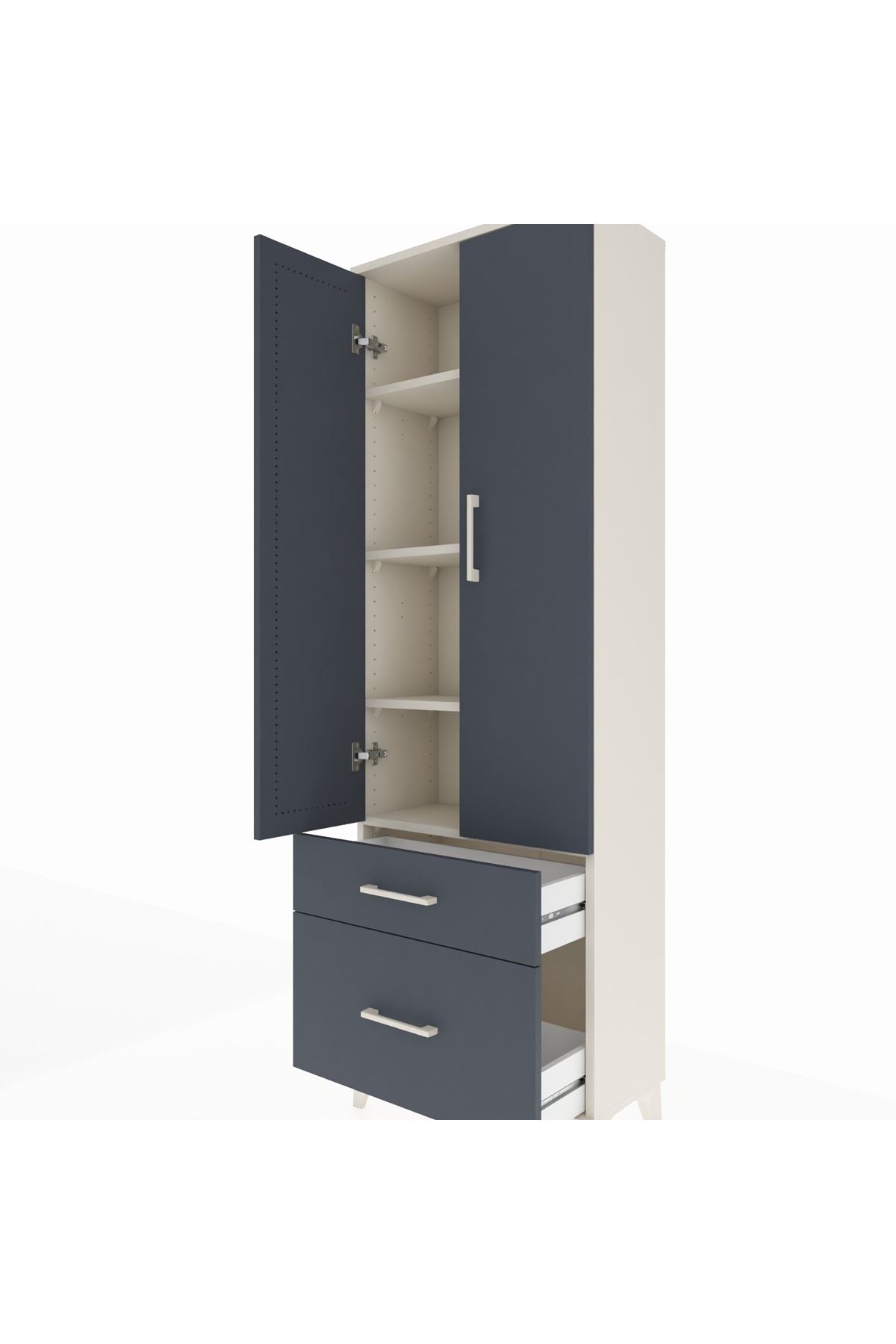 Arges Dolap 4 Raflı 2 Çekmeceli 2 Kapaklı 60x30x182 Aytaşı-Antrasit