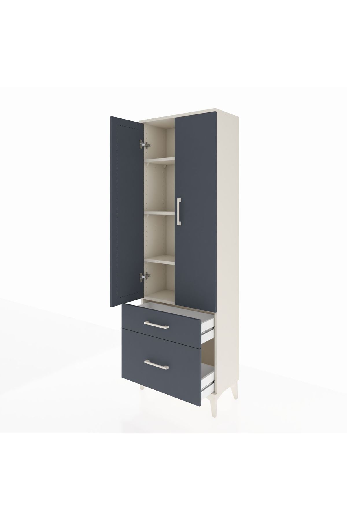 Arges Dolap 4 Raflı 2 Çekmeceli 2 Kapaklı 60x30x182 Aytaşı-Antrasit