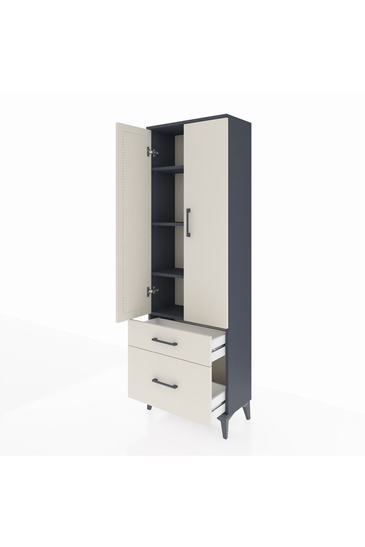 Arges Dolap 4 Raflı 2 Çekmeceli 2 Kapaklı 60x30x182 Antrasit-Aytaşı