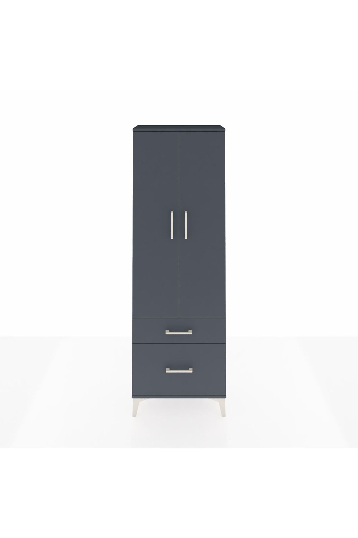 Arges Dolap 4 Raflı 2 Çekmeceli 2 Kapaklı 60x30x182 Antrasit-Antrasit