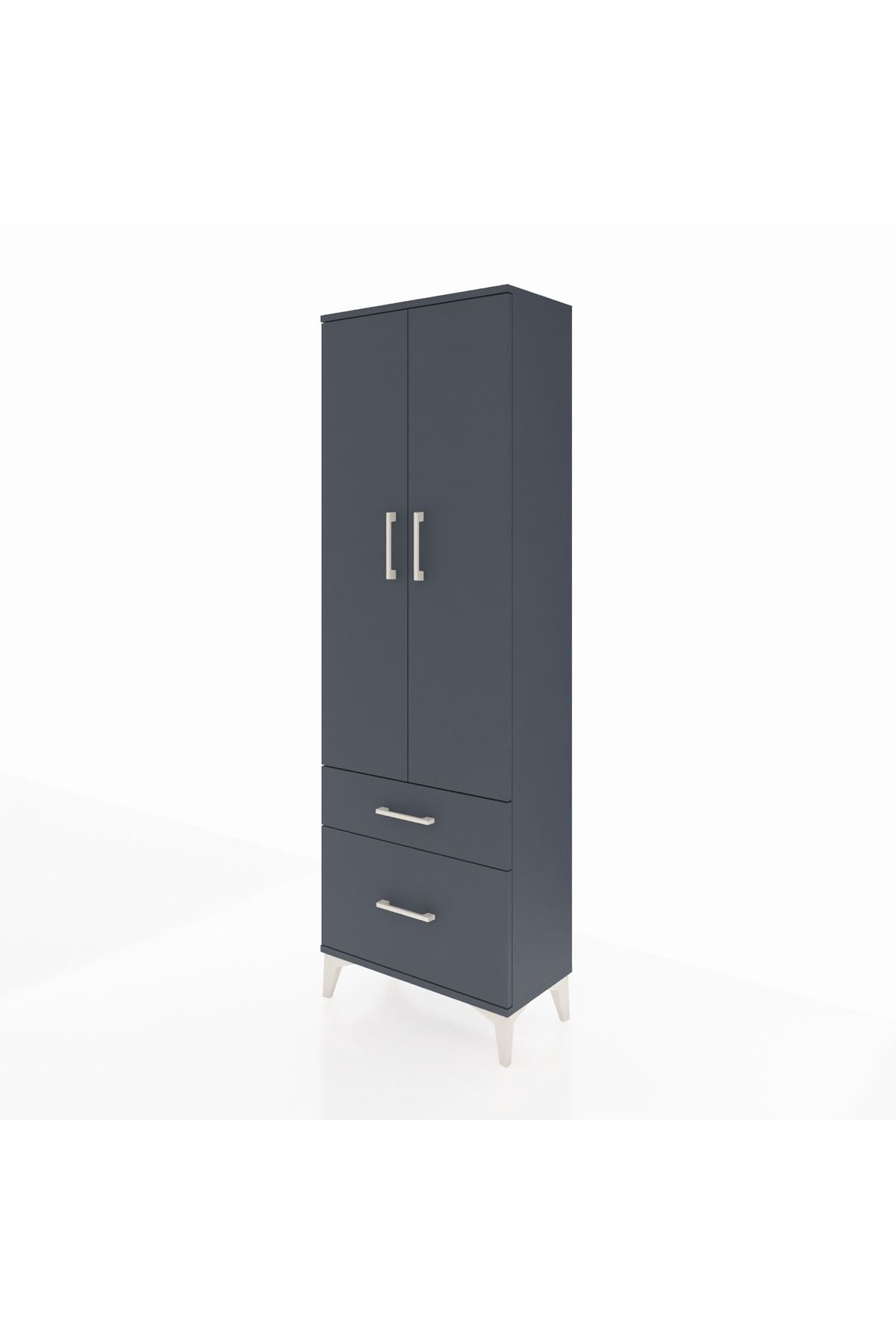 Arges Dolap 4 Raflı 2 Çekmeceli 2 Kapaklı 60x30x182 Antrasit-Antrasit