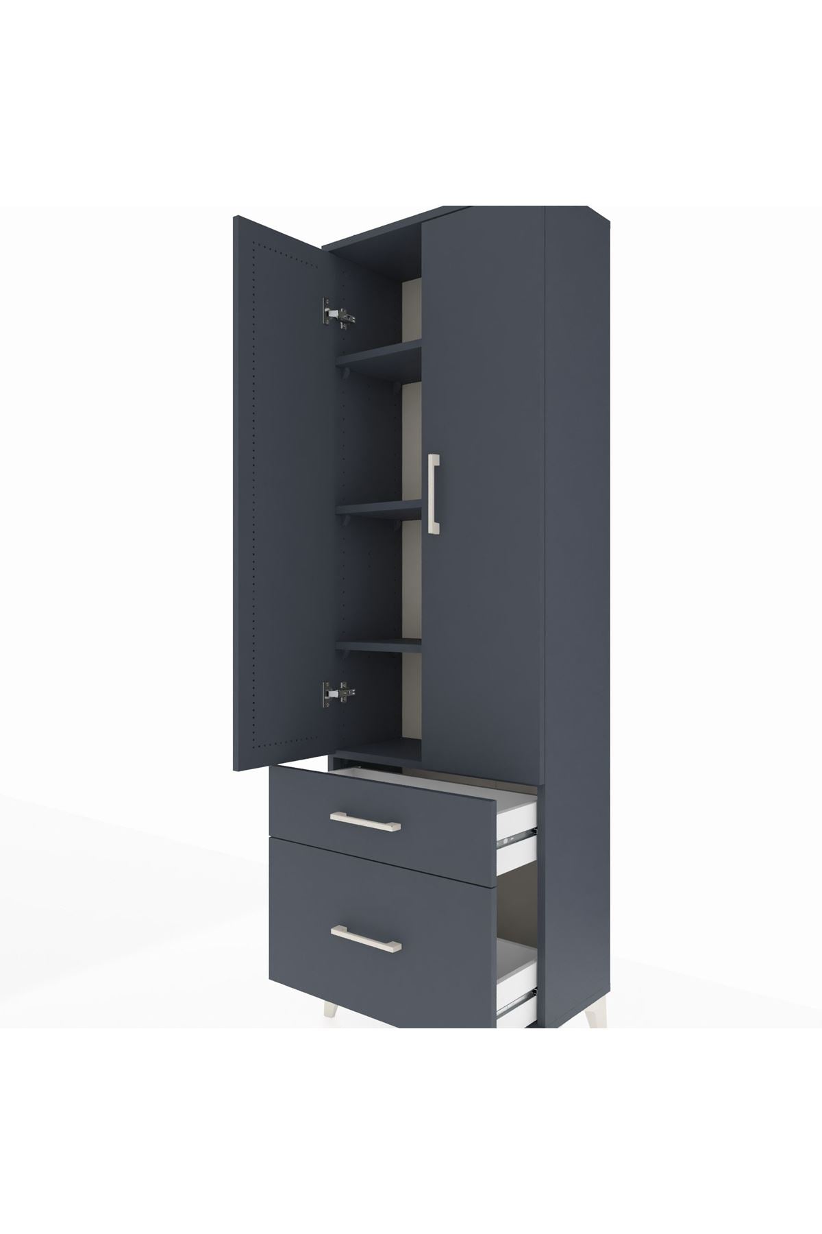 Arges Dolap 4 Raflı 2 Çekmeceli 2 Kapaklı 60x30x182 Antrasit-Antrasit