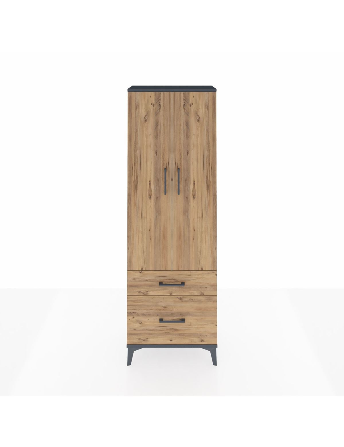 Arges Dolap 4 Raflı 2 Çekmeceli 2 Kapaklı 60x30x182 Antrasit-Çam